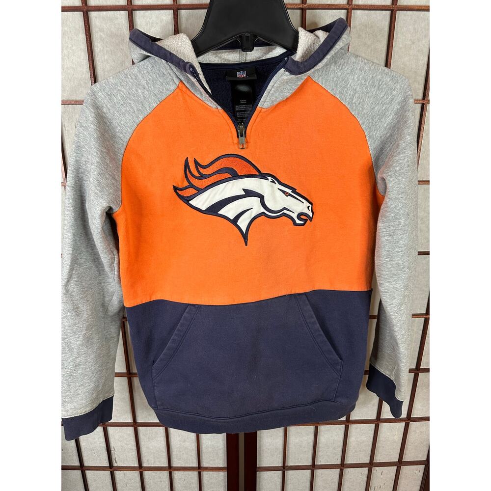 NFL Youth Medium blue and orange broncos pullover hoodie